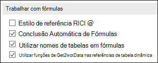 Opções > ficheiro > Fórmulas > Trabalhar com fórmulas > de referência R1C1