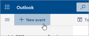 Uma captura de ecrã do botão Novo evento