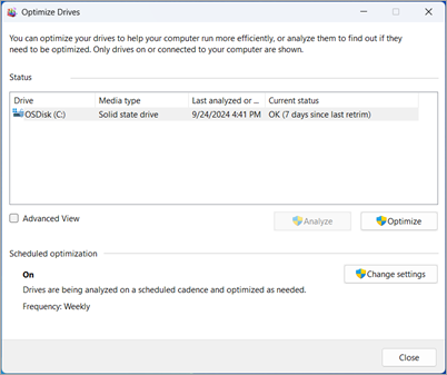 A aplicação Optimize Drives no Windows 11.