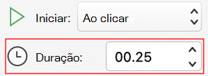 Menu de duração da animação do PowerPoint para Mac