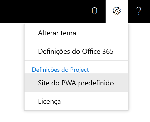 Screenshot do menu de ícone de configurações com o ponteiro escolhendo o site PREDefinido PWA