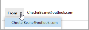 Captura de écran a mostrar o menu pendente de endereços de Remetente.