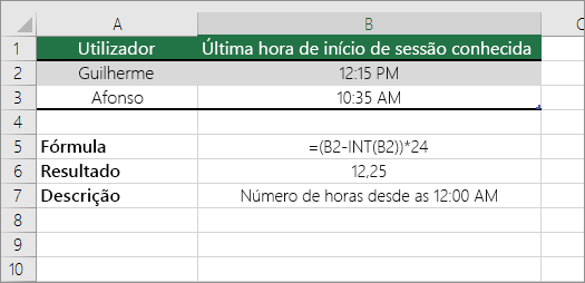 Exemplo: Converter horas do formato de tempo padrão num número decimal