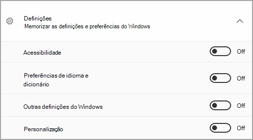 A secção Definições do Cópia de Segurança do Windows.