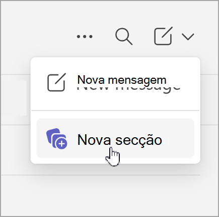 Captura de ecrã a mostrar a nova mensagem e a nova opção de secção que é apresentada depois de selecionar novos itens enquanto estiver numa conversa de vista separada.