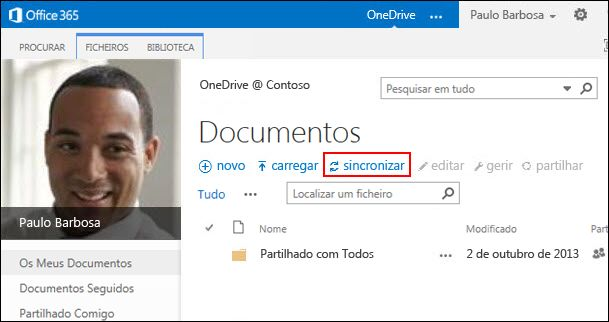 Biblioteca do OneDrive para Empresas no Office 365
