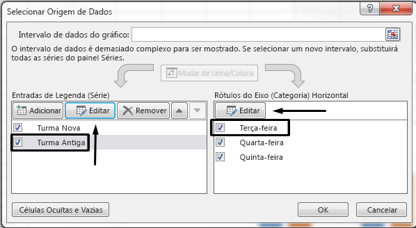 Pode editar o nome da legenda na caixa de diálogo Selecionar Origem de Dados.
