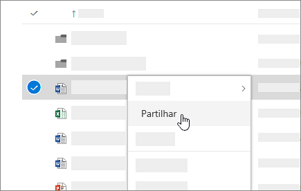 Captura de ecrã a mostrar o menu de atalho no OneDrive para Empresas online.