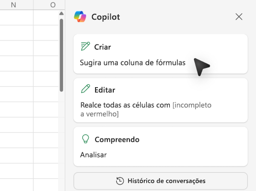 Captura de ecrã de como adicionar colunas de fórmulas com o Copilot no Excel.