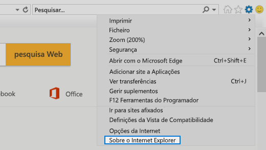 Acerca do Internet Explorer