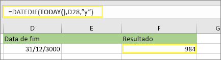 =DATADIF(TODAY(),D28,"y") e o resultado: 984