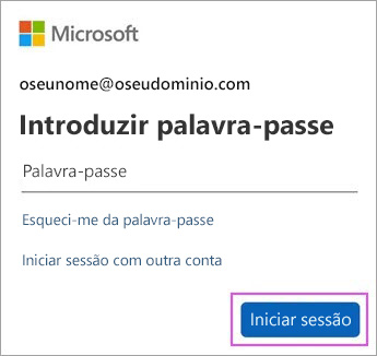 Introduza a sua palavra-passe do Outlook.com