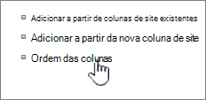 Pedido de coluna de conteúdo do site selecionado