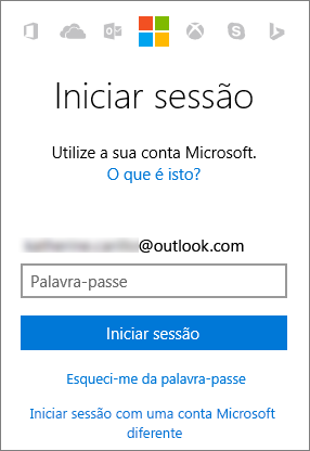Captura de ecrã a mostrar o ecrã de início de sessão da conta Microsoft
