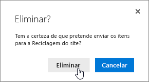 Caixa de confirmação eliminar item com a caixa de confirmação Eliminar realçada