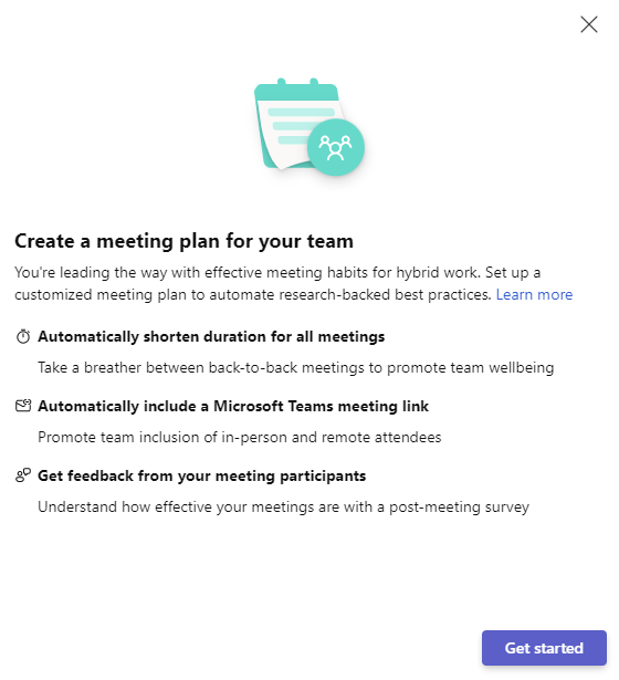 Captura de ecrã da janela de configuração do plano de reunião partilhada.
