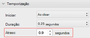 PowerPoint para Mac menu de temporização de atraso