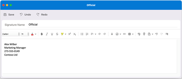 Assinatura de criação do Outlook para Mac