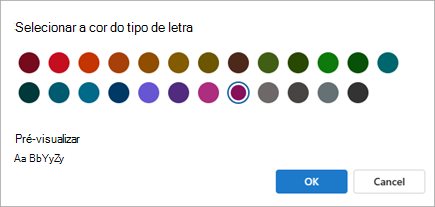 Captura de ecrã a mostrar a opção Selecionar a cor do tipo de letra na definição formatação condicional