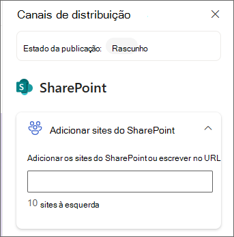 Captura de ecrã do painel para adicionar sites do SharePoint.