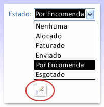 Caixa de combinação com o botão Editar Itens de Lista