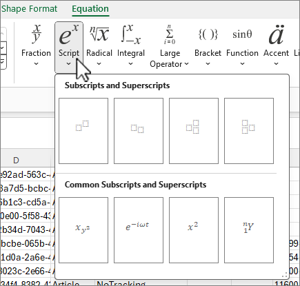 Separador Equação com botão de script selecionado