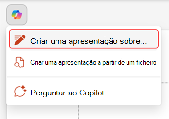 Captura de ecrã do botão Copilot acima do diapositivo do PowerPoint.