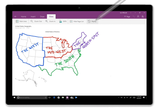 Reprodução de tinta digital no OneNote para Windows 10