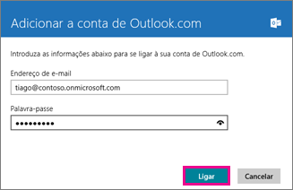 Página Adicionar a sua conta do Outlook no Windows 8 Mail