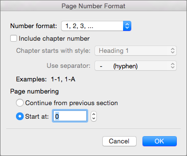 Selecione o estilo da numeração e o número de início Formato do Numeração de Página.