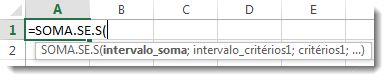 Utilizar a Conclusão Automática de Fórmulas para introduzir a função SOMA.SE.S