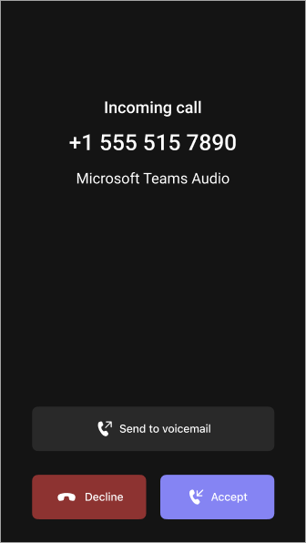 Os utilizadores podem enviar chamadas recebidas para o voicemail a partir do ecrã de chamada recebida.