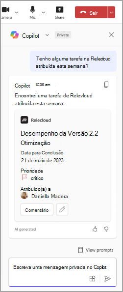 Captura de ecrã de Copilot, um programa de computador, a responder a um pedido do utilizador.