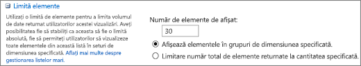 Setați numărul de elemente de afișat în pagina Vizualizare setări