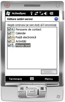 Bifați caseta de selectare Mesaje text în Windows Mobile 6.5