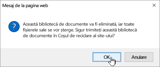 Confirmation dialog box when deleting a library