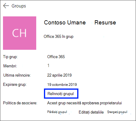 Reînnoirea unui grup Office 365, extinderea datei de expirare