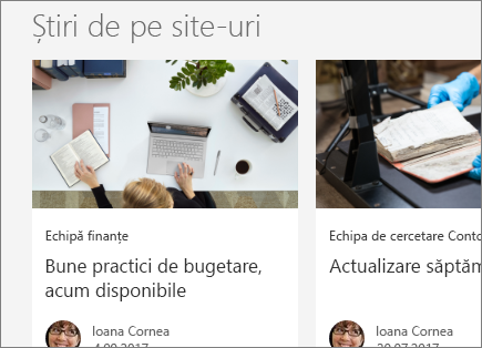SharePoint Office 365 Știri din site-uri