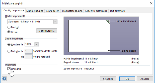 Faceți clic pe caseta de selectare Linii de grilă