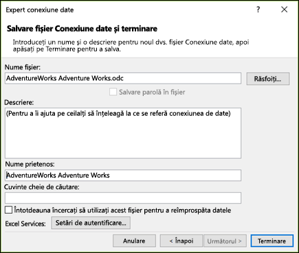 Data connection wizard > Save data connection file and finish