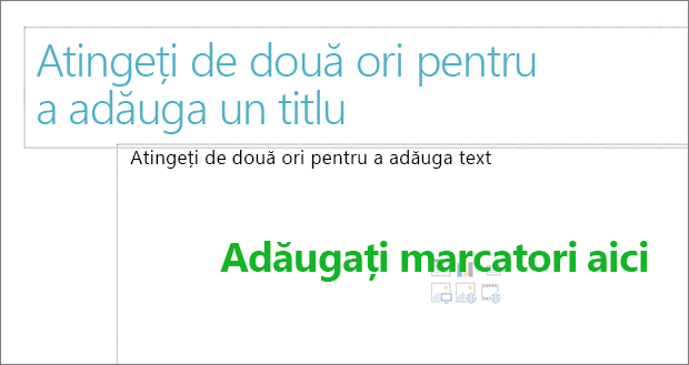 Imagine cu caseta titlu goală și caseta text goală pentru a afișa unde vor funcționa marcatorii.