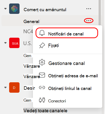Un utilizator se pregătește să deschidă setările de notificare pentru canal