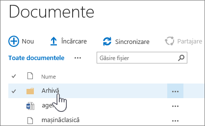 Biblioteca de documente SharePoint 2016 cu folderul evidențiat