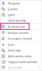 Wrap Text command on the right-click menu