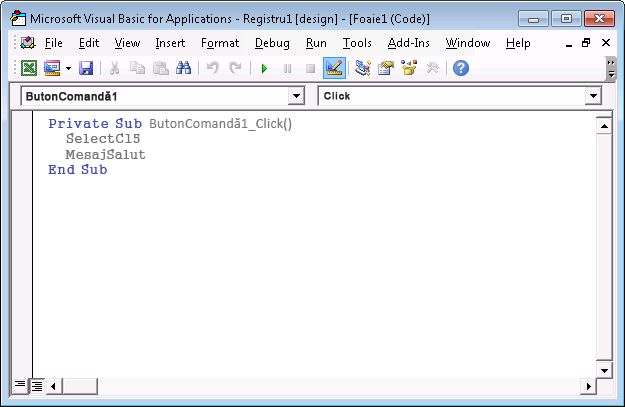 O subprocedură din Visual Basic Editor
