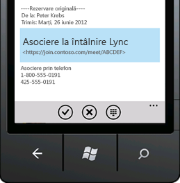 Captură de ecran care afișează Asocierea la o întâlnire Lync de pe dispozitivul mobil