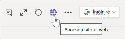 Captură de ecran cu cursorul indicând spre pictograma glob și textul sfatului ecran Accesați site-ul web