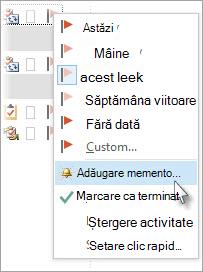 În Activități, faceți clic dreapta pe o activitate, apoi faceți clic pe Adăugare memento.