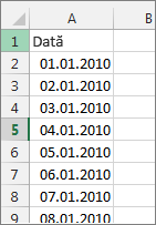 Coloană de date în Excel