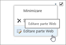 Web Part edit menu highlighted